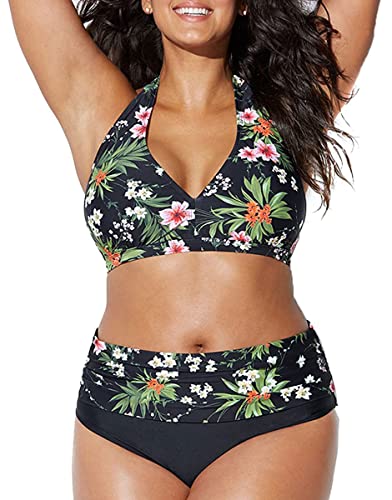 CheChury Damen Bikini Push up Badeanzug Gepolstert Große Bikini Set Neckholder Plus Size Größe Swimwear Strandparty von CheChury