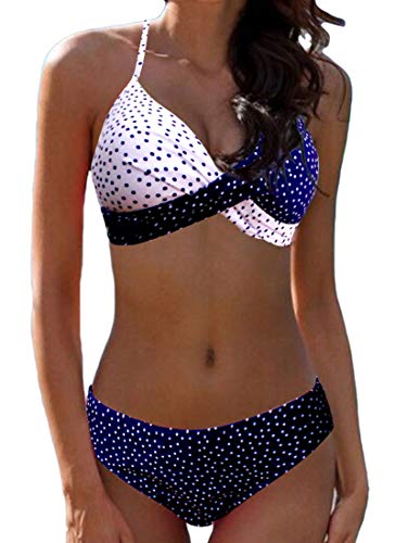 CheChury Damen Bikini Set Verstellbar Klassischer Crossover Ties-up Neckholder Bikinioberteil Zweiteiliger Badeanzug Triangel Gedruckt Bikinihose Strandkleidung von CheChury