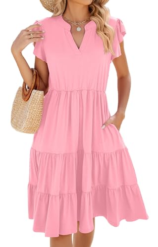 CheChury Kleider Damen Sommer Lang Kleider Boho Sommerkleid Lang Maxikleid Sommer Kleid mit V-Ausschnitt Damen Bohemian Tunika Kleid Rüschen Freizeitkleider Lang Strandkleid Boho Beach Kleider,Rosa,M CheChury Kleider Damen Sommer Lang Kleider Boho Sommerkleid Lang Maxikleid Sommer Kleid mit V-Ausschnitt Damen Bohemian Tunika Kleid Rüschen Freizeitkleider Lang Strandkleid Boho Beach Kleider,Rosa,M von CheChury