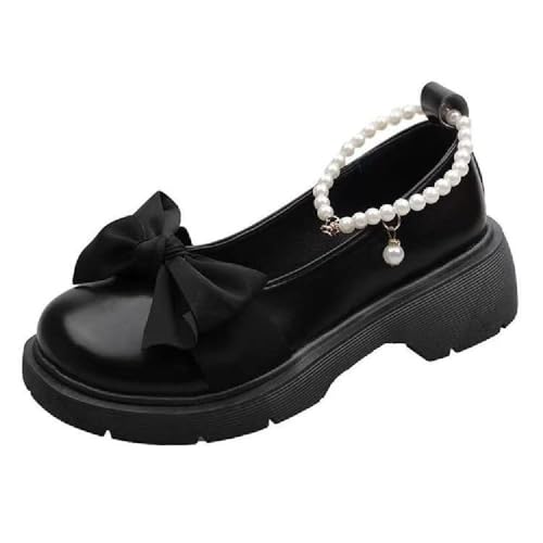 Mary Jane Plateauschuhe für Damen, Retro-Schnalle, Riemen, runde Zehen, flache flache Lolita-Prinzessinnenschuhe, Gothic, klobige Plateauschuhe, Lackleder, Mädchenschuhe, Kleid, C Schwarz, 40 2/3 EU von CheJooe