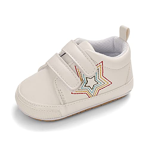 Cheerful Mario Lauflernschuhe Baby Jungen Mädchen Weiches PU-Leder Babyschuhe Erste Schuhe Antirutsch Weiß 12-18 Monate von Cheerful Mario