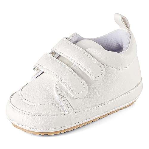 Cheerful Mario Lauflernschuhe Baby Jungen Mädchen Weiches PU-Leder Babyschuhe Erste Schuhe Antirutsch Rein Weiß 6-12 Monate von Cheerful Mario