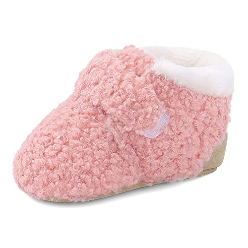 Cheerful Mario Winter Hausschuhe für Baby Mädchen Jungen Kleinkinder Lauflernschuhe Krabbelschuhe Warme Plüsch Gefüttert Weiche Rutschfeste Sohle Rosa 18-24 Monate von Cheerful Mario