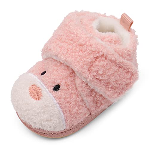 Cheerful Mario Winter Hausschuhe für Baby Mädchen Jungen Kleinkinder Lauflernschuhe Krabbelschuhe Warme Plüsch Gefüttert Weiche Rutschfeste Sohle Rosa 6-12 Monate von Cheerful Mario