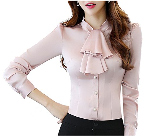 Cheerlife Elegant Damen Langarm Bluse mit Rüschen Volants Hemdbluse Slim Fit OL Business Oberteil Tunika 2XL Rosa Cheerlife Elegant Damen Langarm Bluse mit Rüschen Volants Hemdbluse Slim Fit OL Business Oberteil Tunika 2XL Rosa von Cheerlife