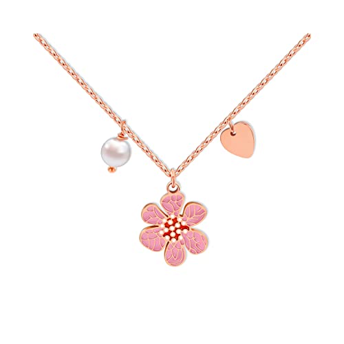 CheersLife Blume Halskette Perle Herz Anhänger langlebig Edelstahl Halskette Geburtstag Weihnachten Geschenk für Mädchen Frau Tochter Halskette Enkelin Schmuck Geschenk（Roségold） von CheersLife