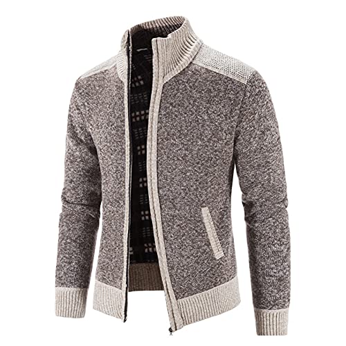 Chejarity Herren Classic Strickjacke Cardigan Feinstrick Winterpullover mit Stehkragen und Reißverschluss Männer Zipper Hoodie-Pullover Übergangsjacke Wintermantel (C-Kaffee, XXL) von Chejarity