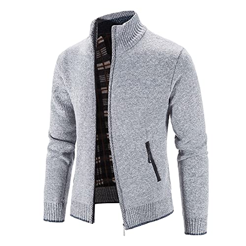 Chejarity Herren Classic Strickjacke Cardigan Feinstrick Winterpullover mit Stehkragen und Reißverschluss Männer Zipper Hoodie-Pullover Übergangsjacke Wintermantel von Chejarity