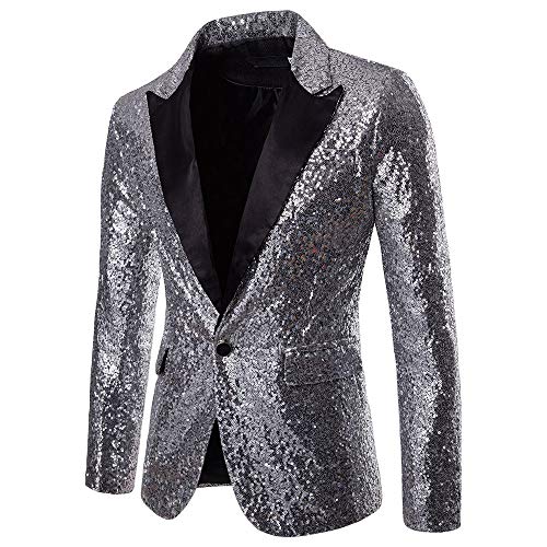 Chejarity Herren Pailletten Sakko Gold Glitzer Performance-Kostüm Schickes Jacke für Hochzeit und Party Modern & Sportlich Jackett für & Business Freizeit Männer Regular fit Anzug-Jacke von Chejarity