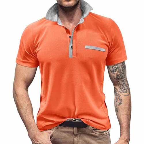 Chejarity Poloshirts für Herren Atmungsaktives Poloshirt Kontrastfarben Polohemd Schnelltrocknend Revers Leichte Kurzarmshirt Golf Sports Herrenhemd mit Brusttasche Fitnessshirt von Chejarity