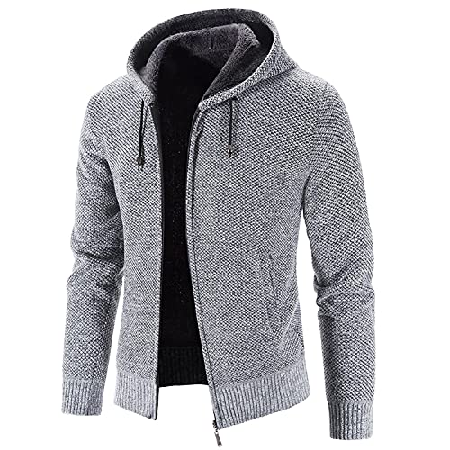 Chejarity Strickjacke Feinstrick Herren Langarm Stehkragen Cardigan Strickpullover mit Reißverschluss Männer Zipper Gestrickt Kapuzenjacke Übergangsjacke Wintermantel (Grau, L) von Chejarity