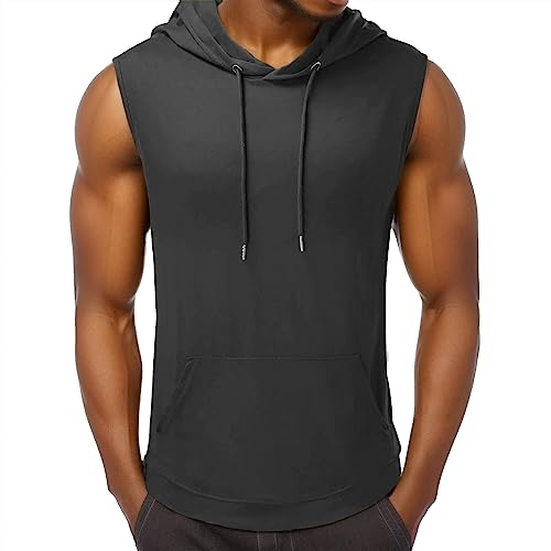 Tank Tops Herren Sommer Sportshirt Ärmellos Hoodie Muskelshirt Gym Workout Fitness Slim Fit Achselshirt Männer Bodybuilding T-Shirt Sportweste Unterhemden, E dunkelgrau, S von Chejarity