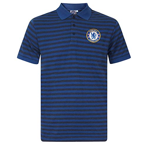 Chelsea FC - Herren Polo-Shirt mit Streifen - Offizielles Merchandise - Geschenk für Fußballfans - Blau meliert - XL von Chelsea