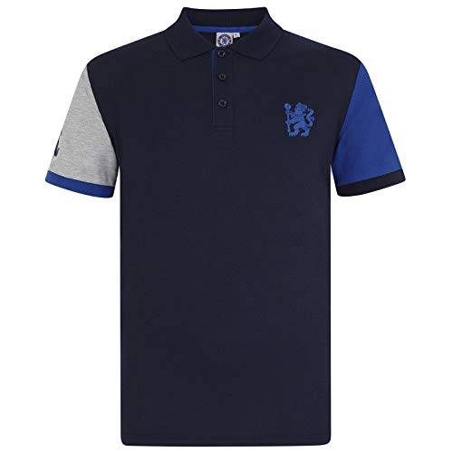 Chelsea FC Herren Polo-Shirt mit originalem Fußball-Wappen - Dunkelblau mit Kontrastärmeln - 3XL von Chelsea