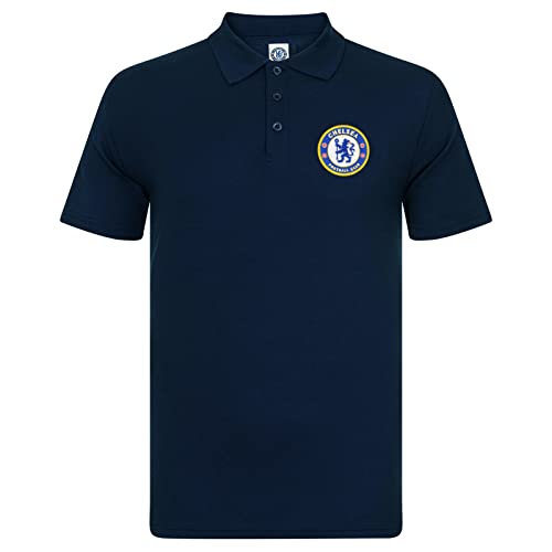 Chelsea FC Herren Polo-Shirt mit originalem Fußball-Wappen - Geschenkartikel - Marineblau - XXL von Chelsea