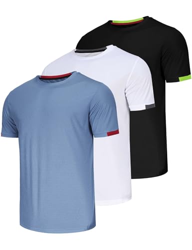 3er Pack Sport Herren Tshirt Set Kurzarm Sporthirt Running Herren Schnelltrocknend Atmungsaktiv Fitness Funktions Sporthirt Running Herren Sports Shirt Trainingsshirt für Männer-Black/White/Haze-M von Chenjunrong