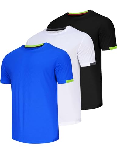 3er Pack Sport Tshirts Herren Kurzarm T-Shirts Funktionsshirt Laufshirt Schnelltrocknend Atmungsaktive Sport Shirt Fitness Laufshirt Kurzarm-Black/White/Blue-M von Chenjunrong