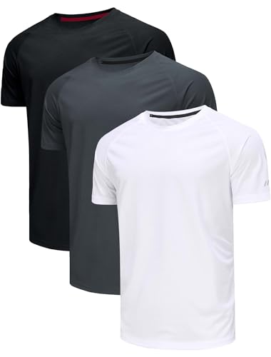 3er Pack T-Shirts Für Herren Fitness Sport Tshirts Herren Funktionsshirt Laufshirt Herren Kurzarm Sommer Fitnessshirt Trainingsshirt Sport Kleidung Männer Atmungsaktive Shirts-Schwarz grau weiß-XXL von Chenjunrong