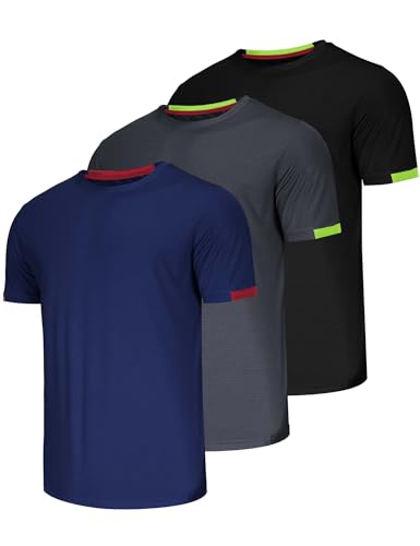 Herren T Shirt 3er Pack Gym T-Shirt Herren Kurzarm Sport Quick Dry Fitness Outdoor Läuft T-Shirts Wandershirt Für Running Fahrrad Shirt Männer Leicht Atmungsaktiv T Shirts Set-Schwarz/Grau/Navy-XL von Chenjunrong