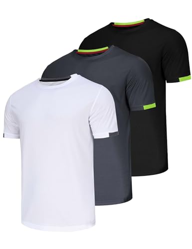 3er Pack Sport Tshirts Herren Funktionsshirt t-Shirts für Herren Polyester Baseball Schnelltrocknend Atmungsaktive Trainingsshirt Fitnessshirtfür Running Workout Bodybuilding-Schwarz/Grau/Weiß-3XL von Chenjunrong