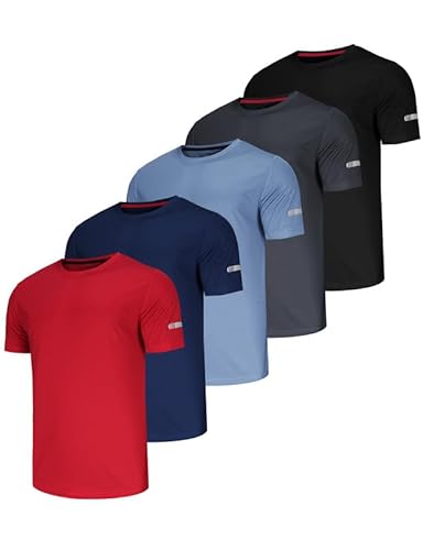 Fitness T Shirt für Herren Multipack Quick Dry Sport Running Joggen Tennis Tshirt Outdoor Sommer Arbeits T-Shirt Männer Leicht Atmungsaktiv Männer Tshirt Sportkleidung-Schwarz/Grau/Navy/Haze/Rot-XXL von Chenjunrong