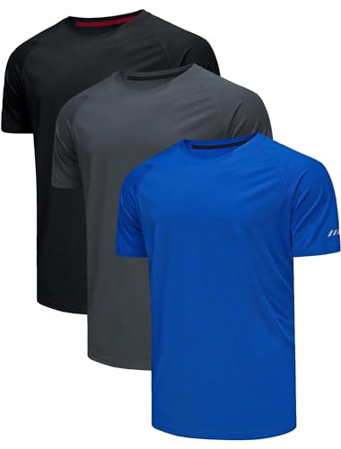 Herren T-Shirts Multipack Quick Dry Sport Running Men's T-Shirts Joggen Tennis Tshirt Kurzarm Funktionsshirt Laufshirt Schnelltrocknend Atmungsaktive Sport Kleidung Männer-Schwarz grau blau-L von Chenjunrong