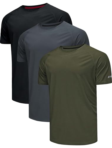 Sport Tshirts Herren Funktionsshirt Sportshirt Fitness Laufshirt T Shirt Herren Set Schnelltrocknend Atmungsaktiv Trainingsshirt Herren Laufshirt Kurzarm Activewear Multipack-Schwarz grau grün-L von Chenjunrong