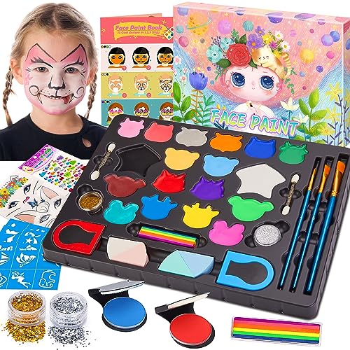 Chennyfun Kinderschminke Set,18 Farben Children's Face Paint Set, Waschbar für Kunstausstellung Halloween Party Colsplay Makeup Body Festliche Gesichtsfarbe Kinder,Geschenk für Halloween & Fasching von Chennyfun