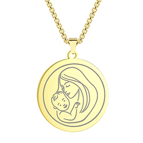 Chereda Muttertags-Halskette aus Edelstahl, für schwangere Babys, Familie, Schmuck, Mutter mit Baby-Anhänger, Edelstahl, Kein Edelstein von Chereda