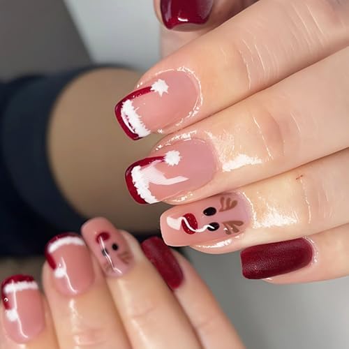 24pcs Square Christmas Press On Nails Rentier Santa's Französische Falsche Nägel Kleben Auf Nägel Für Frauen 24pcs Square Christmas Press On Nails Rentier Santa's Französische Falsche Nägel Kleben Auf Nägel Für Frauen von Chevnzev