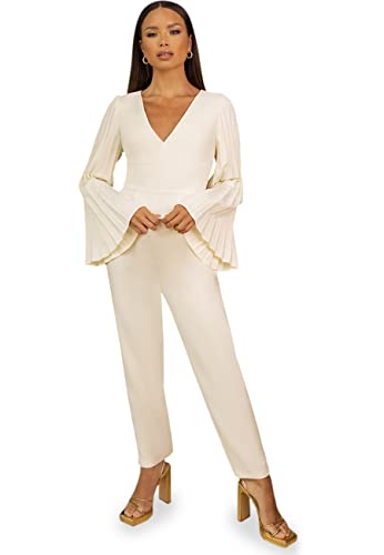 Chi Chi London Damen Overall mit plissiertem Cape Detail in Creme Jumpsuit, cremefarben, 38 von Chi Chi London