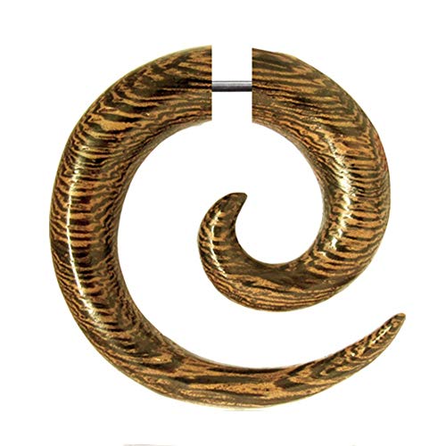 Chic-Net Damen Herren Fake Piercing Spiralen Dehnschnecke Ohrring aus Holz und Edelstahl als Spirale oder spiraliger Spike OH-275 von CHICNET