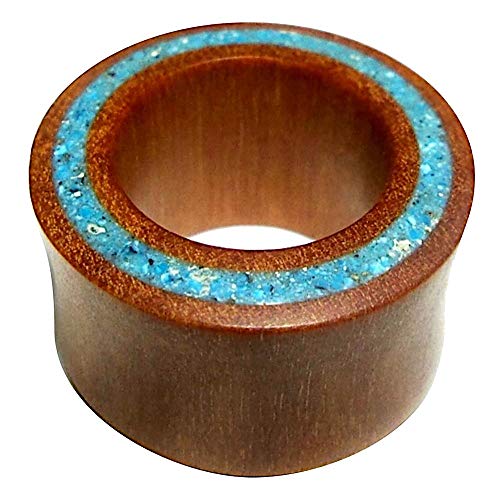 Chic-Net Damen Herren Flesh Tunnel Expander Dehner Plug aus Sawoholz und Türkis mit Rim Inlay dünn Double Flared 06 mm von CHICNET