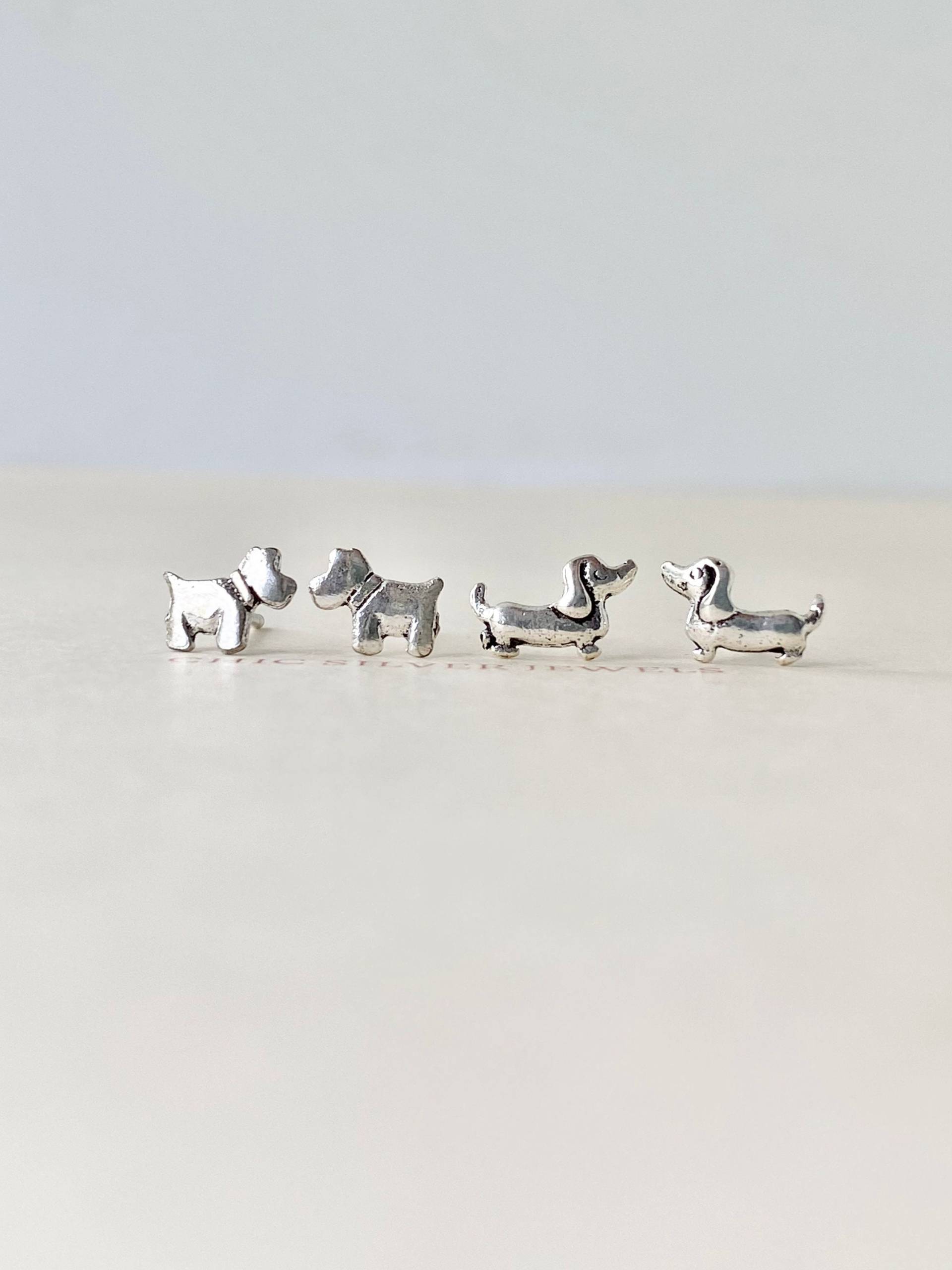 sterling Silber Ohrringe, Hund Welpe Dackel Ohrstecker Post Kawaii Minimalist Zierlich Unisex Kinder Haustier Mama Niedlichen Tier Geschenke von ChicSilverJewels