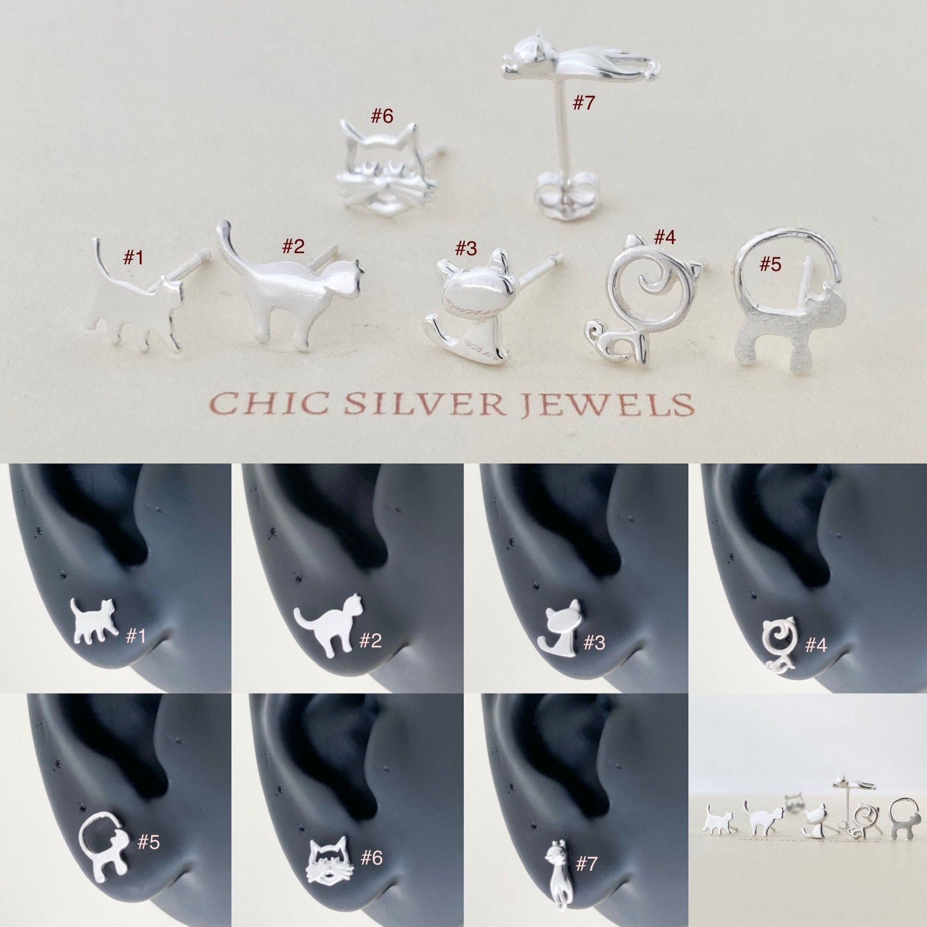 sterling Silber Ohrringe, Katze Ohrstecker Minimalist Zierlich Feline Kitty Unisex Süß Tier Liebhaber Geschenk Präsentieren Kinder Einzigartige von ChicSilverJewels