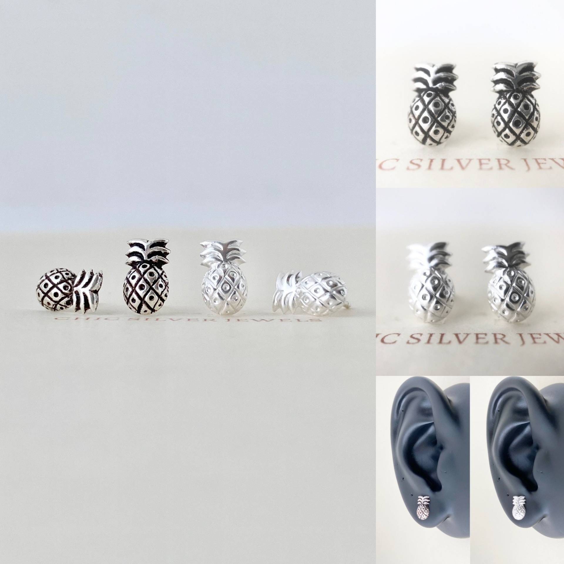 sterling Silber Ohrringe Ananas Ohrstecker Obst Essen Miniatur Minimalist Zierlich Niedlich Klein Boho Kinder Geschenk Vorhanden von ChicSilverJewels