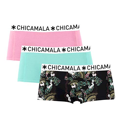 Chicamala Damen Shorts Panty 3er Pack Buny Türkis Rosa Schwarz Print, Größe:S von Chicamala