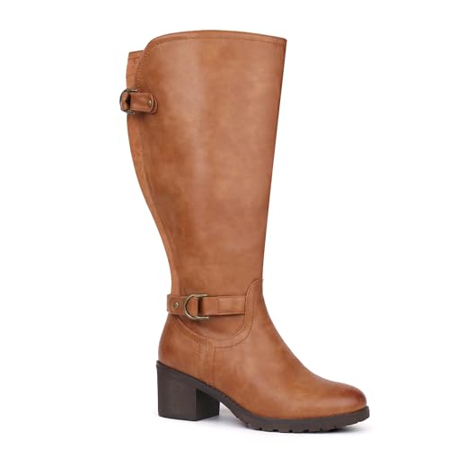 Chicblooms Damen-Reitstiefel mit weitem Schaft und kniehohem Absatz, seitlicher Reißverschluss, Blockabsatz, Hellbraunes PU, EU 40 Chicblooms Damen-Reitstiefel mit weitem Schaft und kniehohem Absatz, seitlicher Reißverschluss, Blockabsatz, Hellbraunes PU, EU 40 von Chicblooms