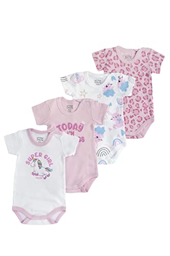 Chicco Set Kurzarm Bodys aus Baumwolle, Body Baby - Unisex, Weiß/Rose, 9 monate (pack of 4) von Chicco