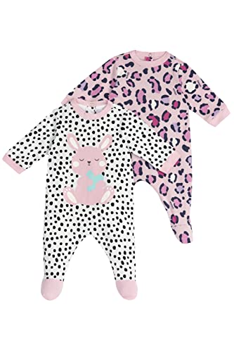 Chicco Set Strampler aus Baumwolle mit Fuß, Schlafanzüge Baby - Unisex, Rose/Schwarz, 0 monate (pack of 2) von Chicco