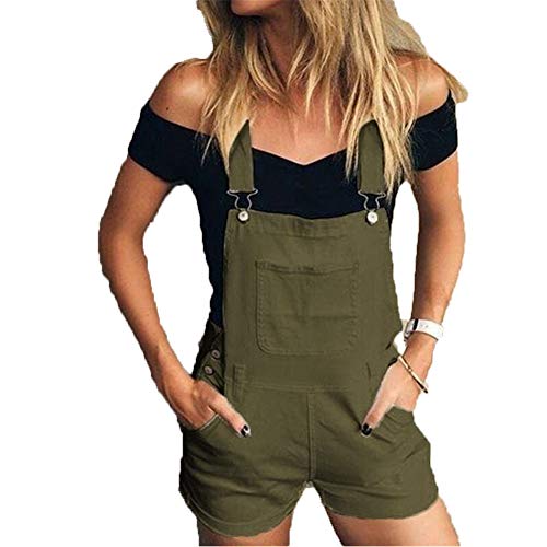 Chickwin Damen Kurze Latzhose Retro Overall Jumpsuit, Sommer Mode Baggy Latzshorts mit Taschen Denim Hosen Baggy Jeans Overalls Playsuit Hose Hosenanzug (L,Grün) von Chickwin