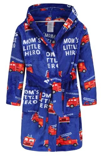 Childlike Me Fleece-Bademantel für Jungen, mit Kapuze, Kleinkind, weich, flauschig, für Kinder von 2–16 Jahren, Blauer Feuerwehr-Truck, 7-8 Jahre Childlike Me Fleece-Bademantel für Jungen, mit Kapuze, Kleinkind, weich, flauschig, für Kinder von 2–16 Jahren, Blauer Feuerwehr-Truck, 7-8 Jahre von Childlike Me