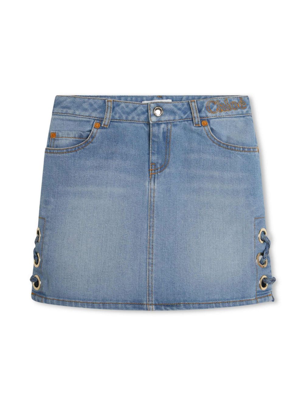 Chloé Kids Jeansrock in Bleach-Optik mit Logo-Stickerei - Blau von Chloé Kids