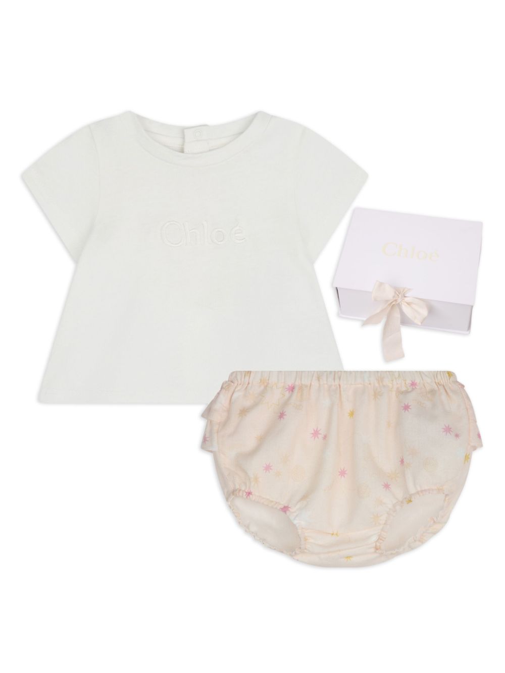 Chloé Kids Set aus Oberteil und gerüschten Shorts mit Sternen - Rosa von Chloé Kids