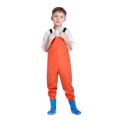 Chnnamzu Regenhose Kinder - Mädchen Jungen Matschhose Gefüttert Regenhose Regenstiefel in einem-wasserdichte Regenhose mit Stiefeln Hosenträgern Waterproof Trousers Softshellhose mit Gummistiefel von Chnnamzu