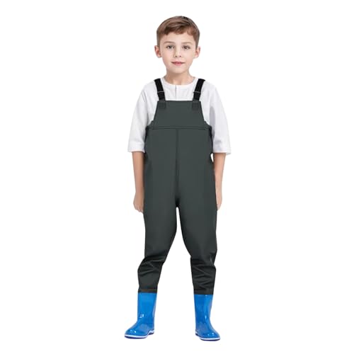 Chnnamzu Regenhose Kinder - Mädchen Jungen Matschhose Gefüttert Regenhose Regenstiefel in einem-wasserdichte Regenhose mit Stiefeln Hosenträgern Waterproof Trousers Softshellhose mit Gummistiefel von Chnnamzu