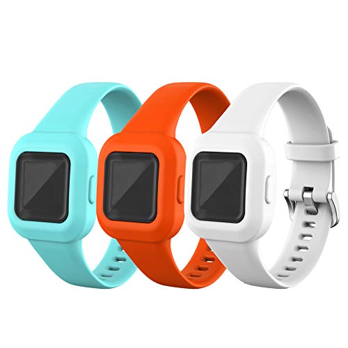 Chofit Armbänder kompatibel mit Garmin Vivofit jr.3 Armband, Verstellbares Ersatzarmband aus Weichem Silikon, Sportarmband für Kinder ab 4 Jahren für Vivofit jr.3 (Orange+Blaugrün+Weiß) von Chofit