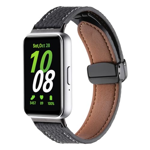 Chofit Armband kompatibel mit Samsung SM-R390 Galaxy Fit 3, Litschi-genarbtes Lederband, Ersatzarmband für Damen und Herren, Kunstleder von Chofit