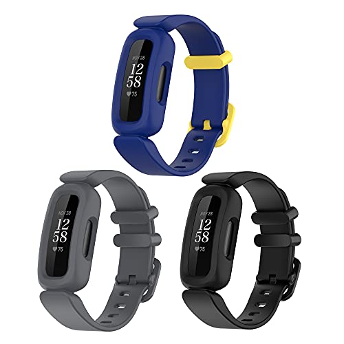 Chofit Armbänder kompatibel mit Fitbit Ace 3, weiches Silikon-Ersatzarmband, Blumenmuster, Armband für Kinder für Ace 3 Activity Tracker (schwarz + grau + blau) von Chofit