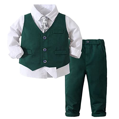 Choomomo Baby Jungen Anzug Langarm Hemd + Weste + Hose Smoking Kleinkinder Gentleman Outfit Festlich Taufanzug Hochzeitanzug Grün 80-86 von Choomomo